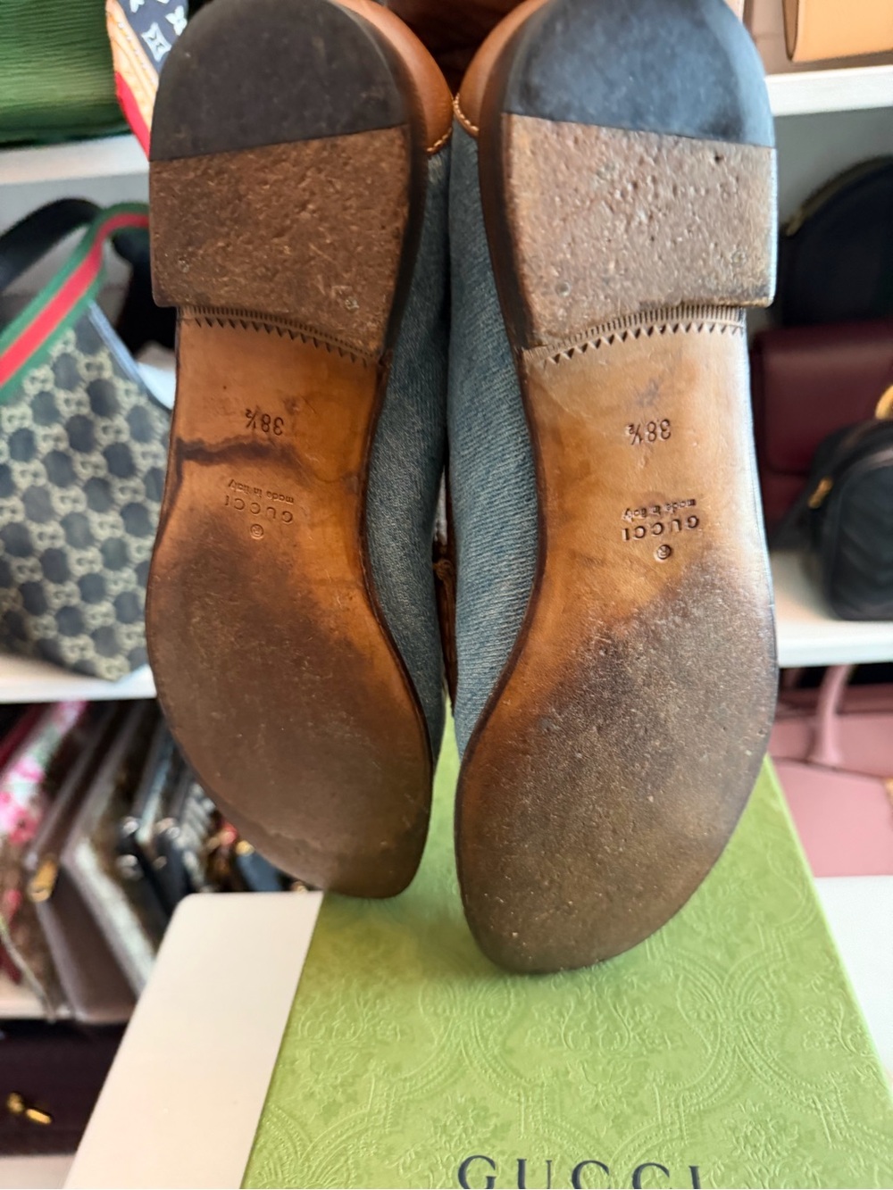 Gucci Denim & Brown Leather Horsebit Loafers - Picture 7 of 7